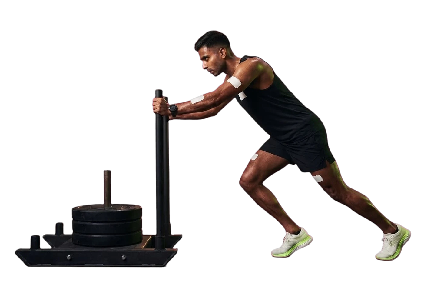 Arjun pushing a sled
